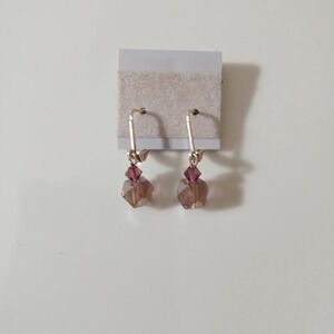 Purple crystal beaded lever back dangle earrings